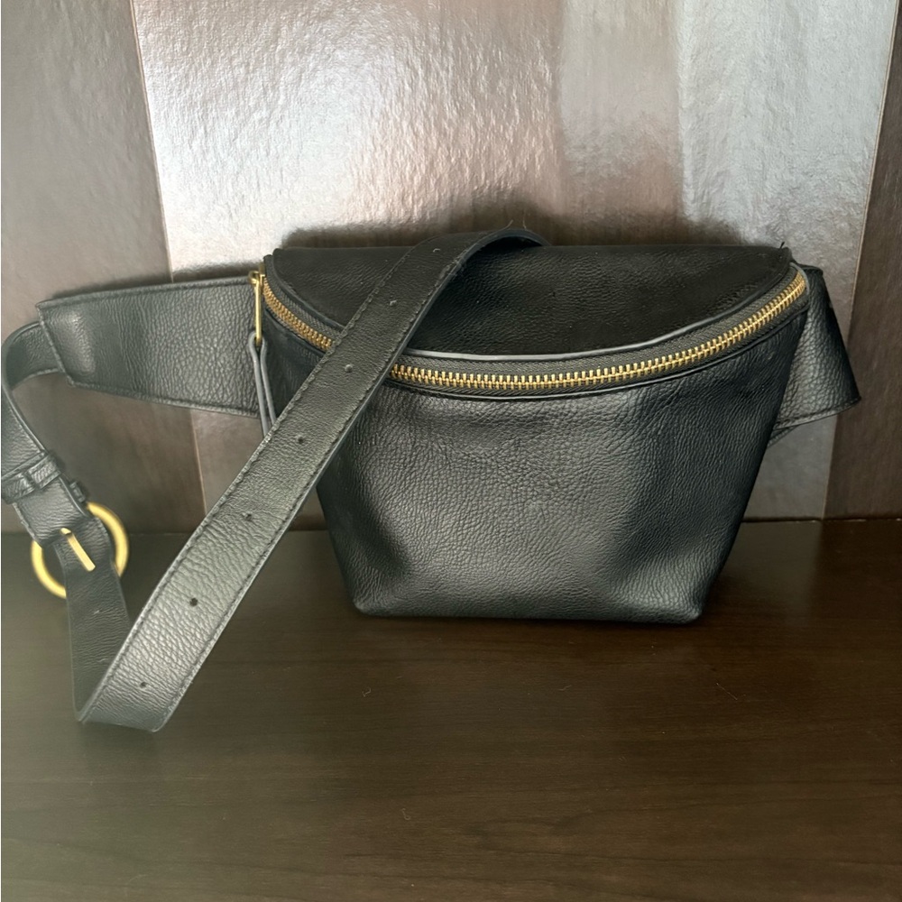 Black Belt Bag with Gold Accents